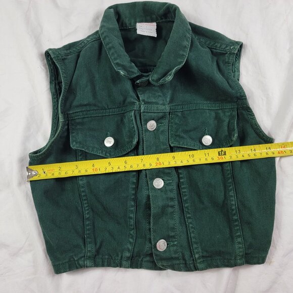 Vintage Bongo Womens Small Green Denim Vest By Gene Montesano Casual Outdoors - Picture 6 of 9